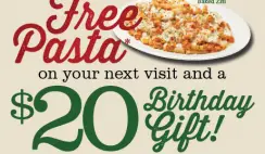 Free Pasta from Buca di Beppo eClub