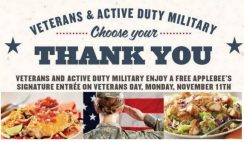 Applebee's Veteran's Day Free Meals