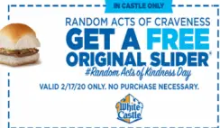 FREE Original Slider at White Castle on 2/17 - Today!