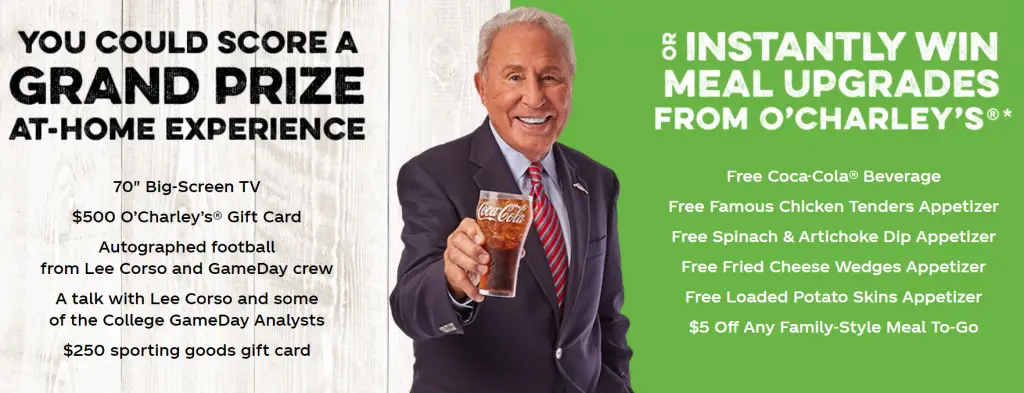 Coca-Cola O’Charleys Instant Win Game 11/3 Charleys Instant Win game