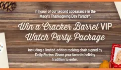 Win 1 of 10 Cracker Barrel x Dolly Parton VIP Prize Bundles - ends 11/17