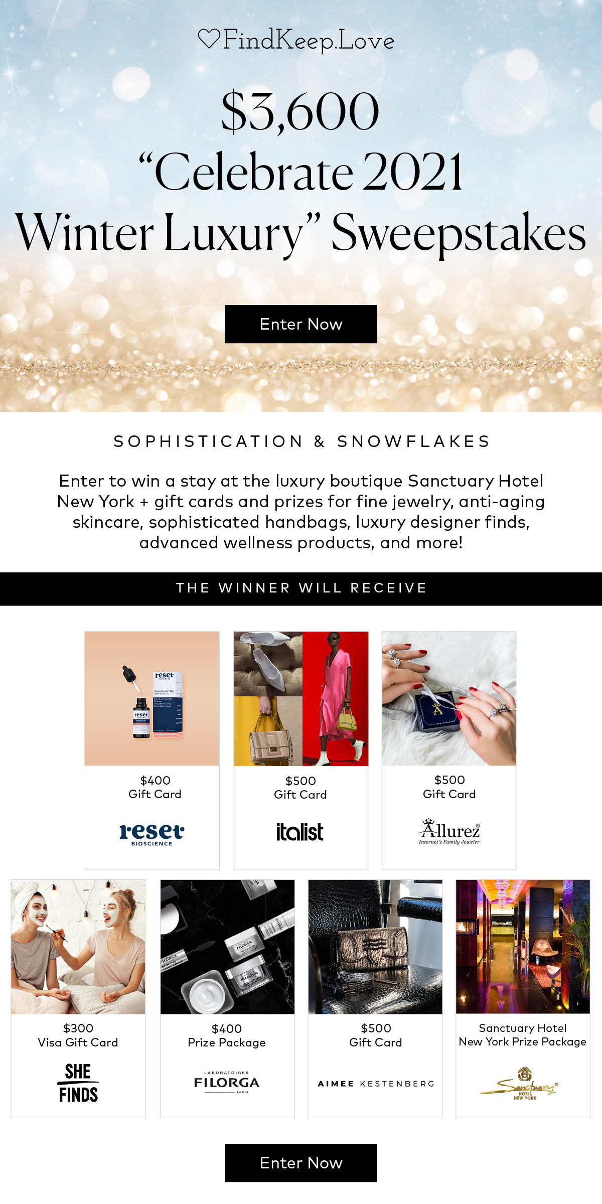 Win the 2021 Sophistication and Snowflakes Winter Luxury Sweeps - Luxury Boutique NYC Hotel Stay and Other Prizes ($3,600+ Value) - Daily Entry 2021 Sophistication and Snowflakes Winter Luxury Sweeps