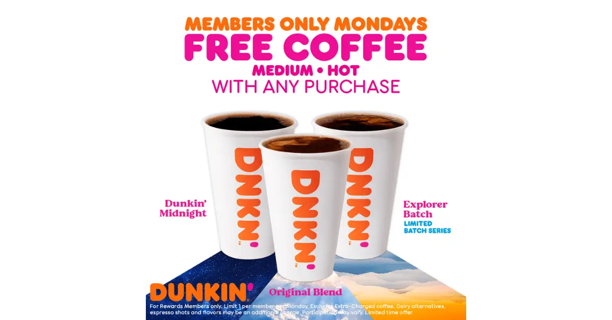 FREE Coffee At Dunkin On Mondays In February
