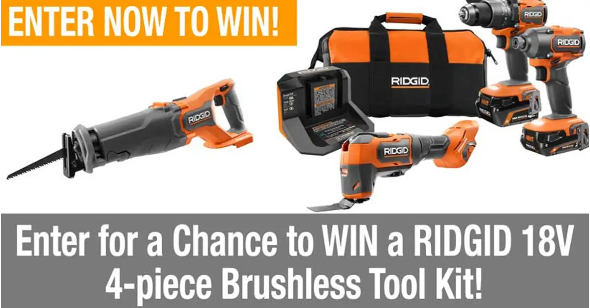 RIDGID 18V Brushless 4 piece Combo Kit Giveaway