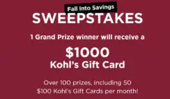 Kohls Back to School/Fall Into Savings Sweepstakes