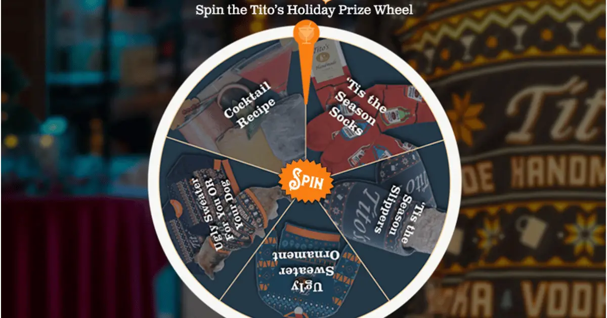 Titos Holiday Spin to Win Instant Win Game